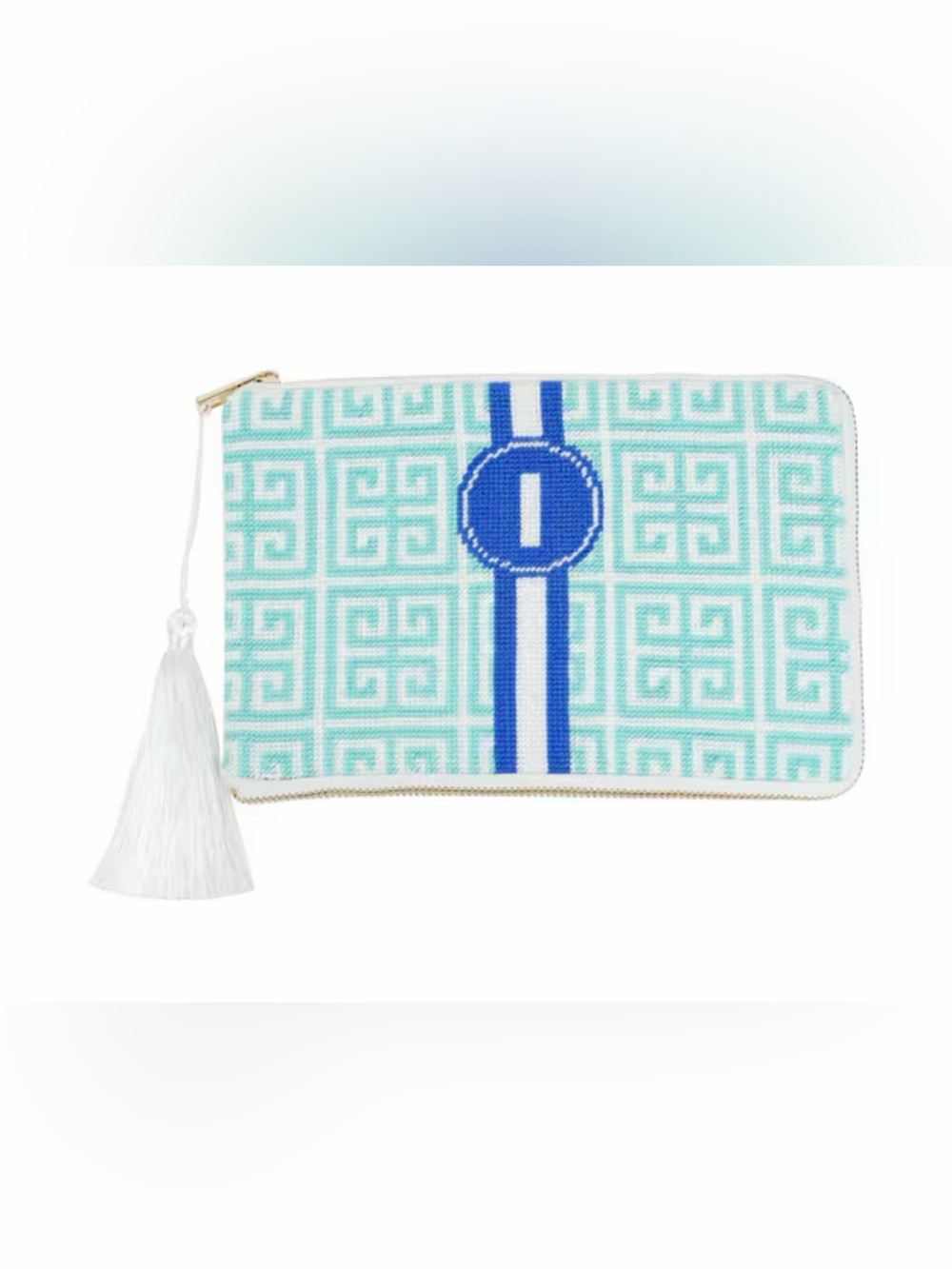 Jonathan Adler x Michaels Blue & White Greek Key Monogram Needlepoint Clutch Kit